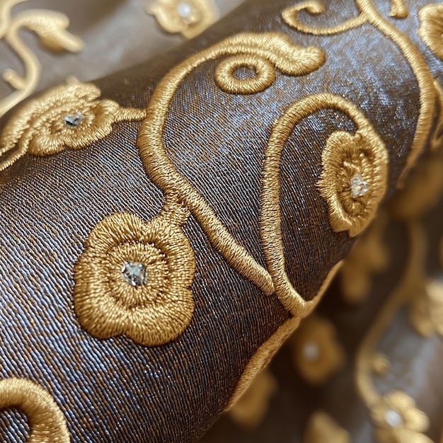 Detal haftu w kolorze złota